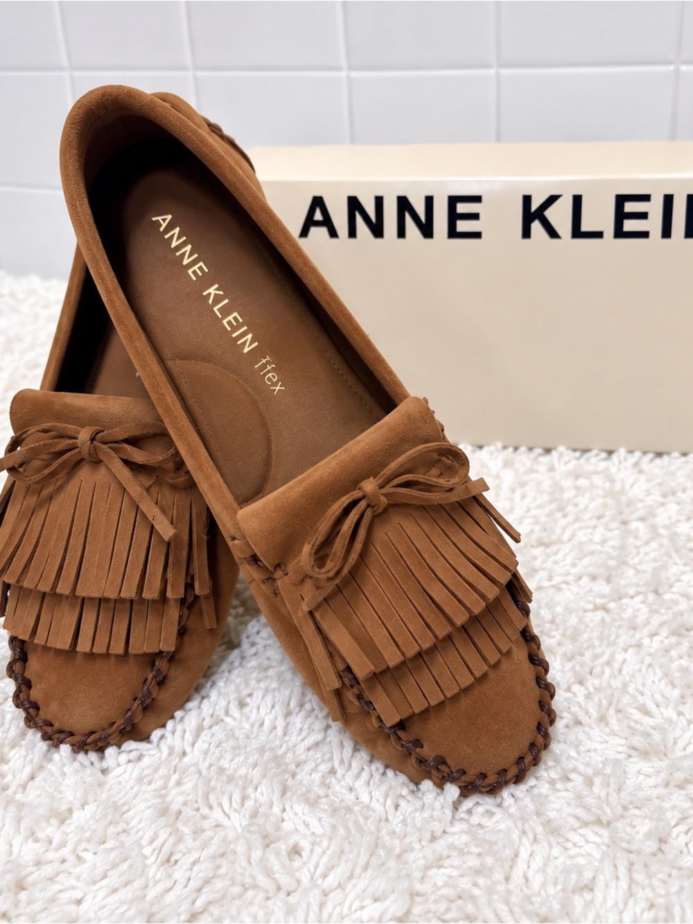 Anne Klein Cali Tan Suede Fringe Moccasins – Size 10M NIB